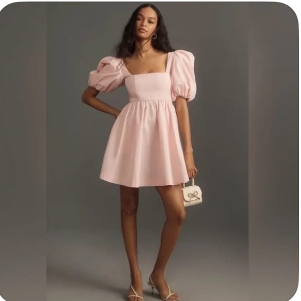 Anthropologie Maeve Pink Puff Sleeve Xxs Dress